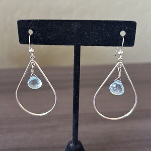 Faceted Blue Topaz Teardrops in Sterling Teardrop Hoops Earrings‎
